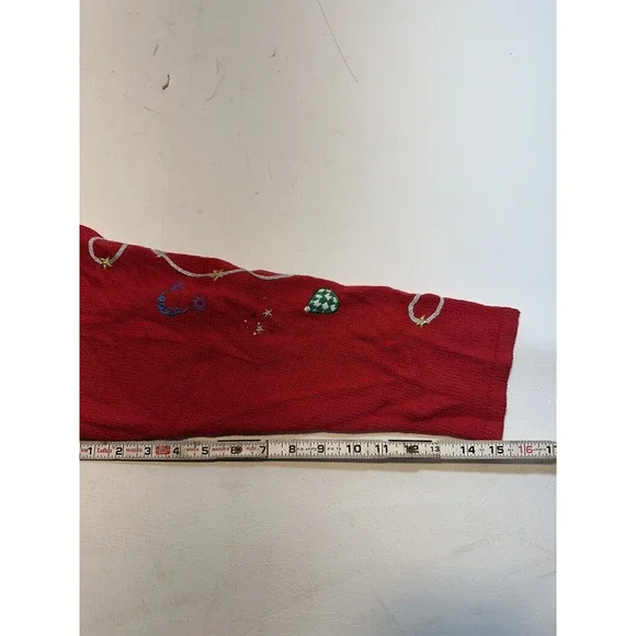 AMBRA HO HO HO SNOWMAN CARDIGAN 2XL CHRISTMAS SWEATER PARTY RED VINTAGE FUR - Picture 15 of 16